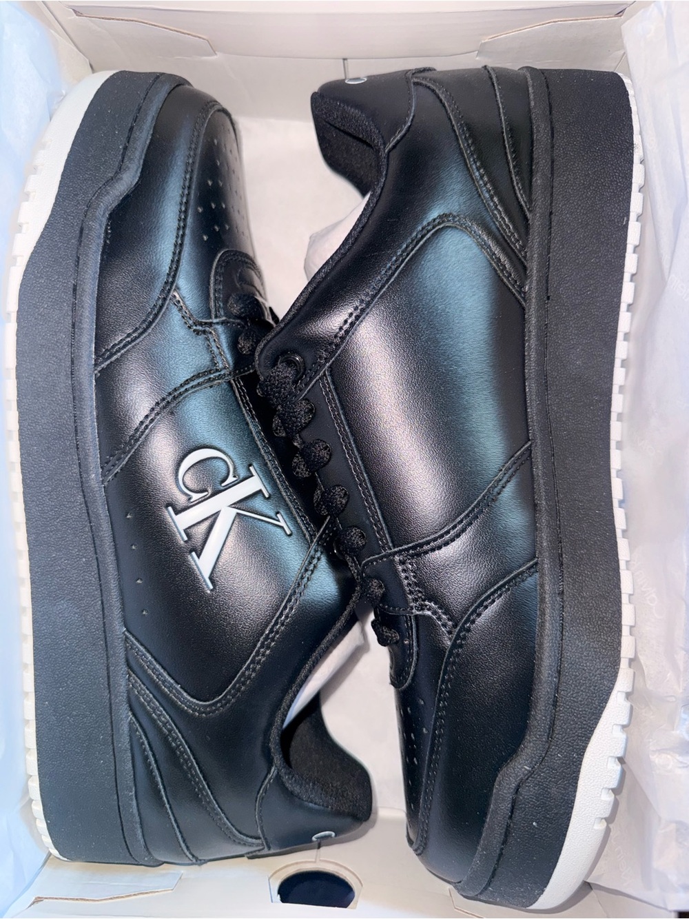 Calvin Klein Jeans Men’s Black Leather Sneakers with White Outsole